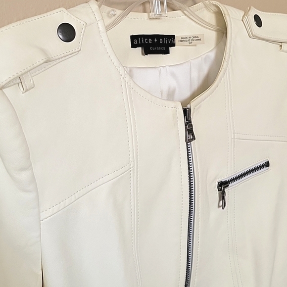 Alice + Olivia Womens Butter Yellow Cream Cam Lamb Leather Biker Jacket - Picture 5 of 16